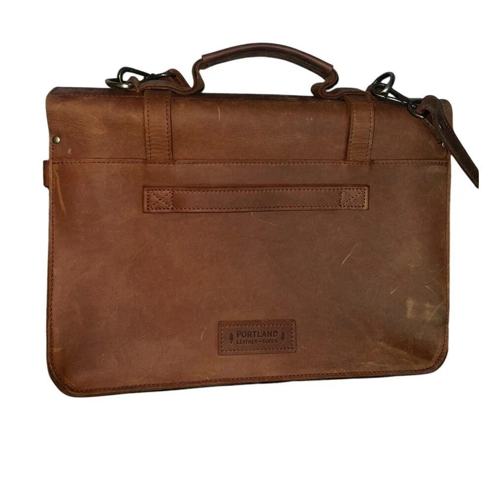 Portland Leather Goods Brown‎ Leather Satchel Briefcase Laptop Messenger Bag